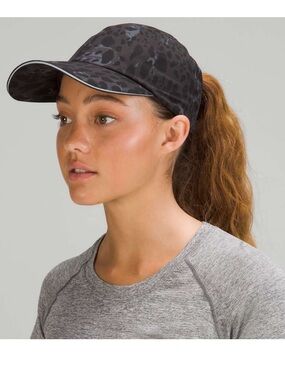 Lululemon Fast & Free Ponytail Running Hat Cheetah Camo Coal Black Reflective